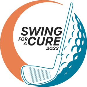 orange and teal logo for swing for a cure 23.