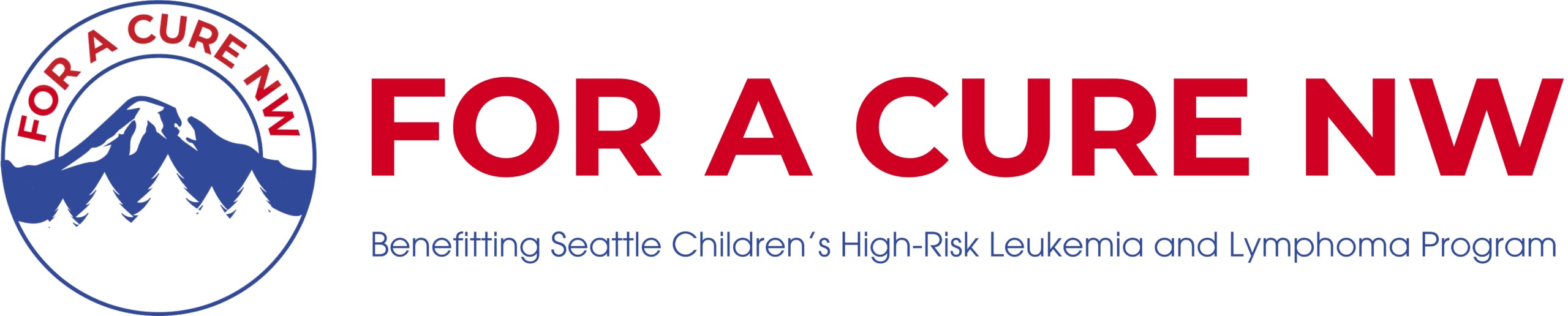 blue and red logo with mountain and trees